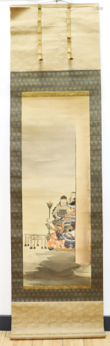 Japanese Ink Color Samurai Subject Scroll Painting