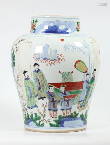 Lg Chinese Wucai Enameled Porcelain Baluster Jar