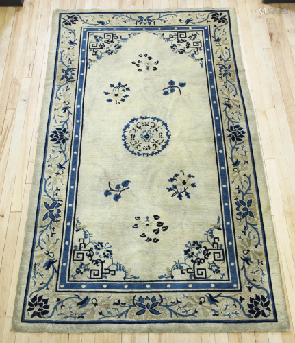 Chinese Ningxia Wool Carpet in Blue & Cream