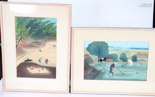 Ohno, Bakufu; 2 Vintage Japanese Woodblock Prints