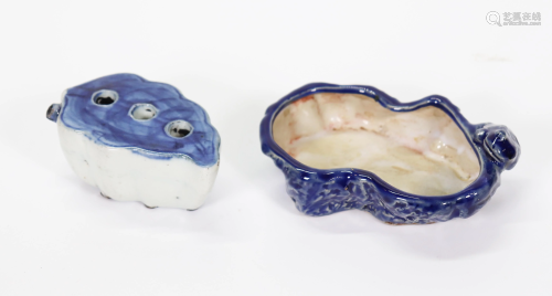 2 Chinese 19 C Blue & White Scholar's Porcelains