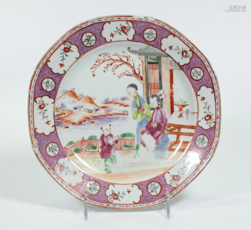Chinese 18 C Mandarin Figure Porcelain Plate