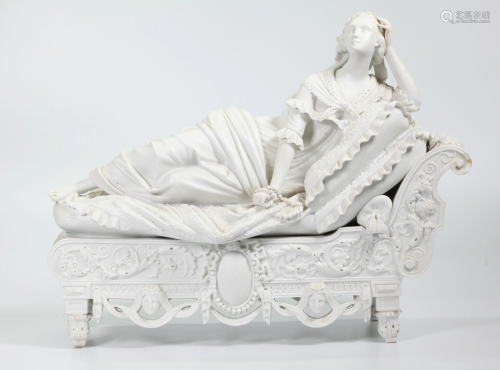Lg 19 C Biscuit Porcelain Lady Reclining Day Bed