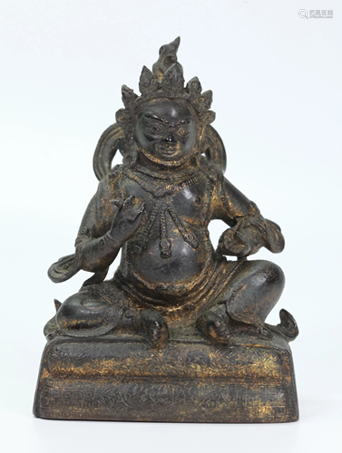 Tibetan 19th Cen Gilt Bronze Seated Jambhala