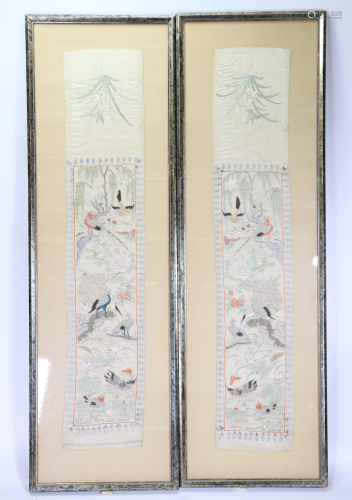 Pair Chinese Qing Embroidered Silk Sleeve Borders