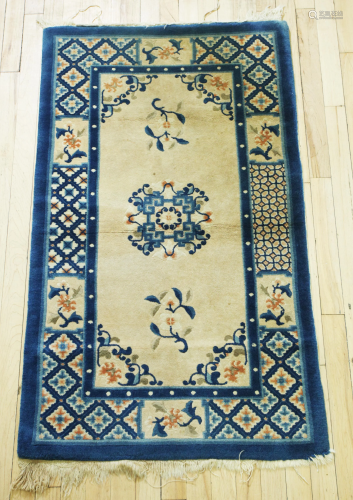 Chinese Ningxia Wool Carpet Blue & Cream