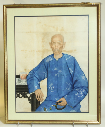 Chinese 19 C Mandarin Portrait on Paper
