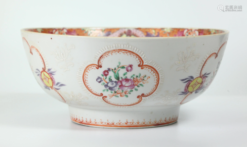 Chinese 18 C Famille Rose Porcelain Punch Bowl