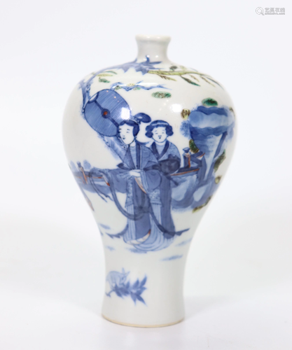 Chinese Blue White Enamel Porcelain Meiping Vase