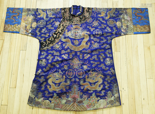 Chinese Dragon Embroidered Robe Gold on Blue