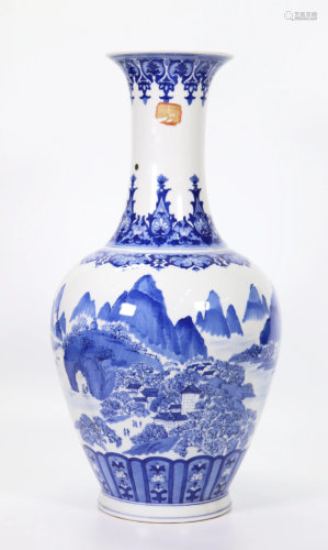 Chinese Jingdezhen Mark Blue White Porcelain Vase