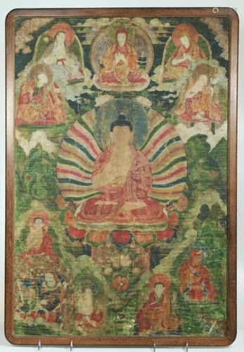 Fine Tibetan 18 Century Thangka Buddha & Lamas