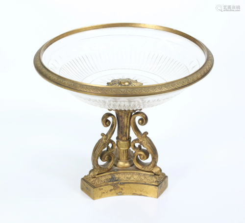 French Charles X Style Cut Glass Bowl Gilt Bronze