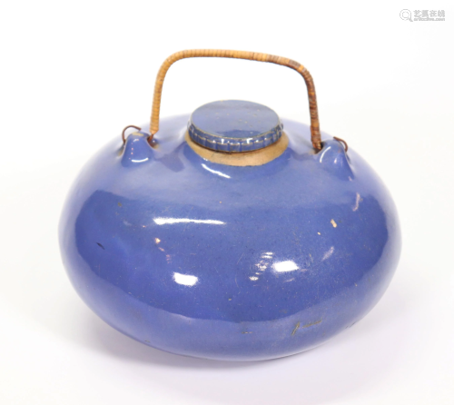 Rare Chinese Blue Enameled Yixing Hot Water Warmer