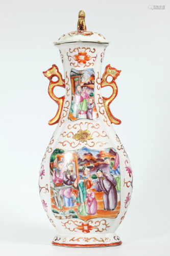 Chinese 18C Mandarin Figure Biscuit Porcelain Vase