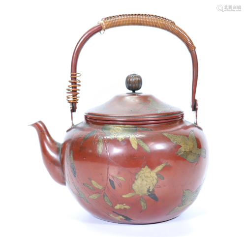 Japanese Engraved & Gilt Copper Teapot