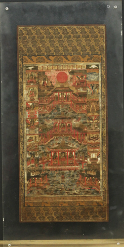 Chinese 19 Century Woodblock & Colored Thangka