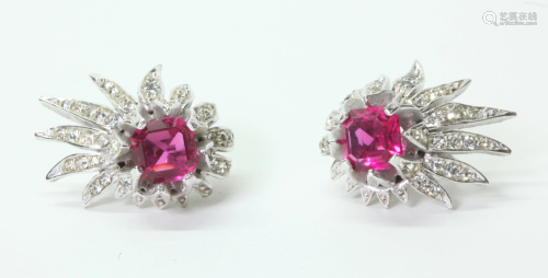 Marcel Boucher Ruby-Rhinestone Floral Earrings