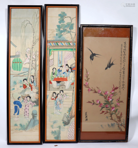 3 Chinese Paintings; 2 Hong Lou Meng, 1 Swallows