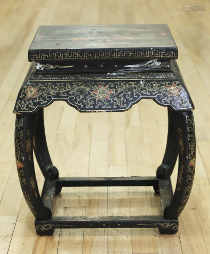 Chinese Black Lacquer Stool or Table