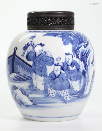 Chinese 19 C Blue & White Porcelain Ginger Jar