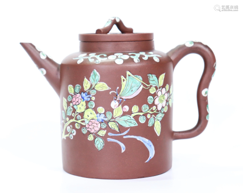 Chinese Enameled Yixing Tubular Teapot