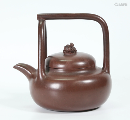 Peng Nian; Chinese Yixing Gourd Teapot Stem Handle