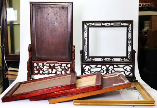 2 Chinese Hardwood Frames & Stands; 4 Frames