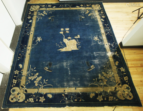 Chinese Blue & Cream Ningxia Wool Carpet