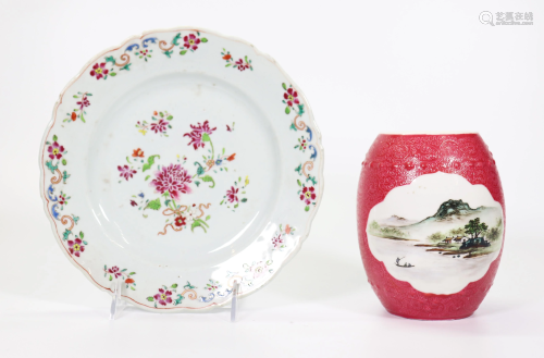 Chinese Republic Rose Porcelain Jar; 18 C Plate