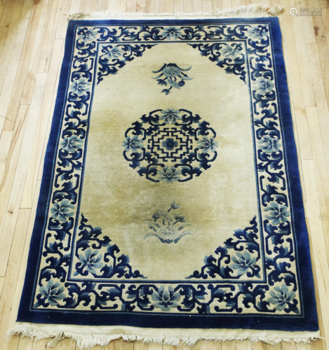 Chinese Wool Carpet in Blue & Cream