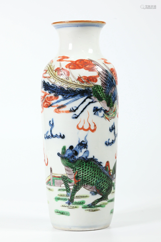 Chinese Qing Dynasty Wucai Porcelain Sleeve Vase