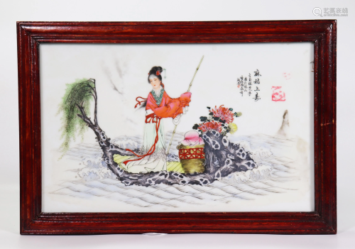 Chinese Enameled Porcelain Plaque Lady Immortal