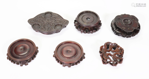 6 Fine Chinese Hard Wood Stands 3 Round 3 Shaped