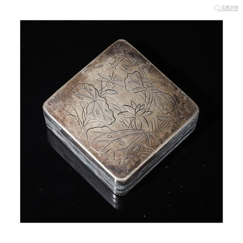 A Carved Lotus Cupronickel Ink Box