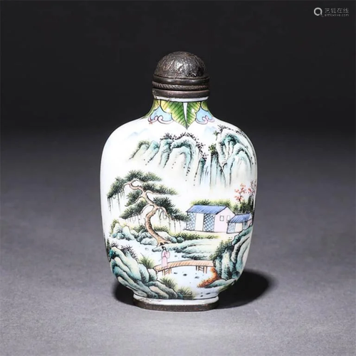 A Bronze Enamel Landscape Painted Snu? Bottle