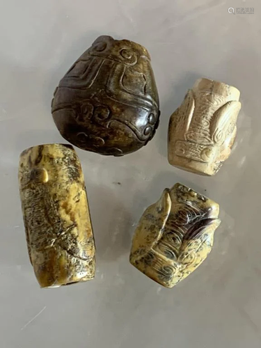 Lot of 4 Ancient Chinese Jade Carvings