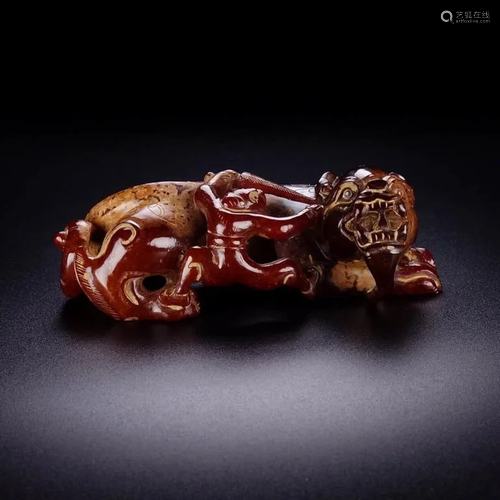 A Hetian Jade Carved Beast Ornament