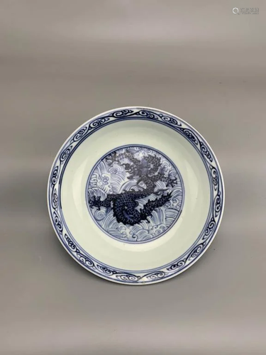 A Blue and White Dragon Pattern Porcelain Plate