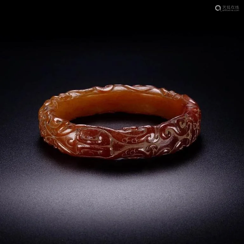 A Hetian Jade Carved Dragon Pattern Bracelet