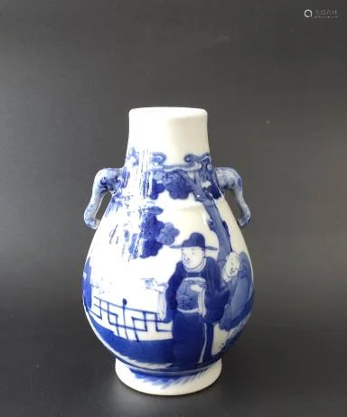 A Blue and White Figure Porcelain Trunk Ears Zun