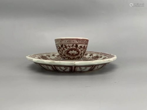 A Set of Underglaze d Red Porcelain Plate and Bowl