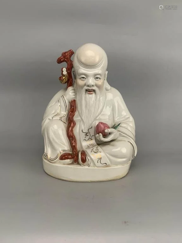 FamilleRose Porcelain Statue of The Longevity God