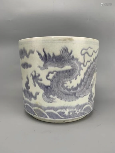 Blue and White Dragon Pattern Porcelain Brush Pot