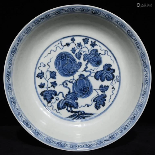 A Blue and White Melon Pattern Porcelain Plate