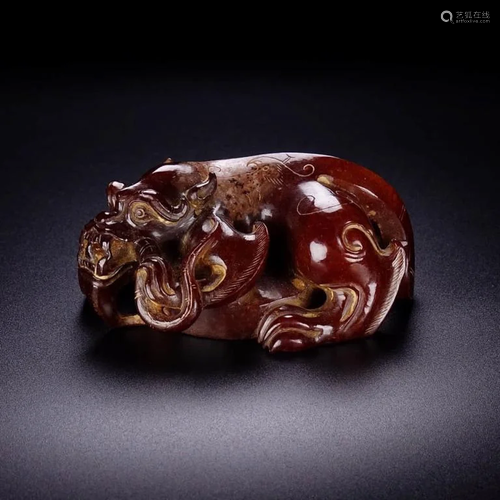 A Hetian Jade Carved Beast Ornament