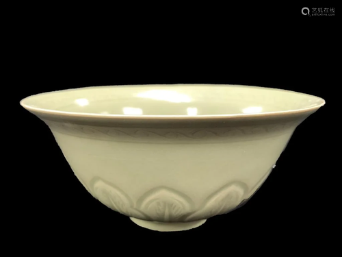 Carved and Incised Design Under Celadon Glaze Bowl