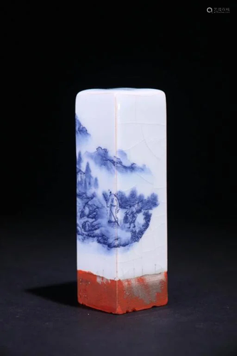 A Blue and White Landscape Porcelain Seal