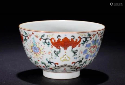 A Famille Rose Bats Floral Porcelain Bowl