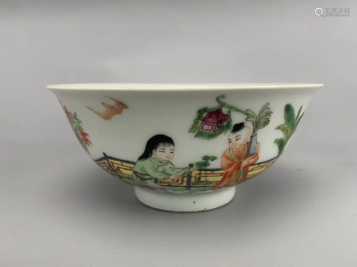 A Famille Rose Children Painted Porcelain Bowl